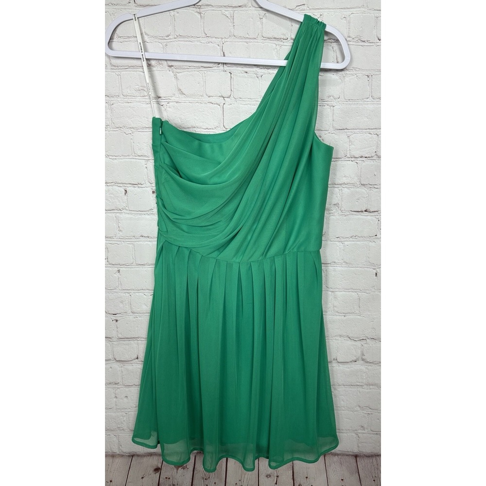 Alfred Sung green one shoulder drapey pleated cocktail party dress, sz 10